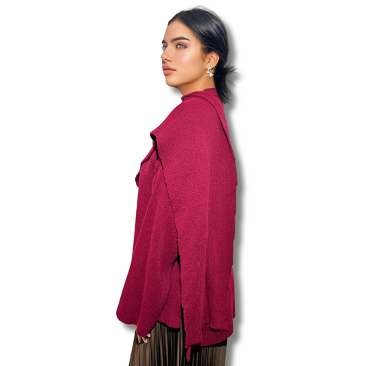Mid-length knitted cape - BURGUNDY