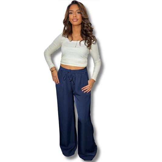 FLOWING PALAZZO PANTS- BLUE NAVY