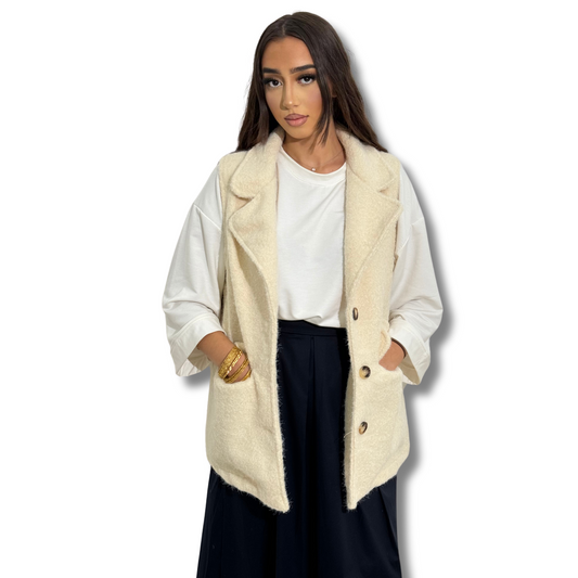 Comfy sleeveless jacket - CLEAR BEIGE