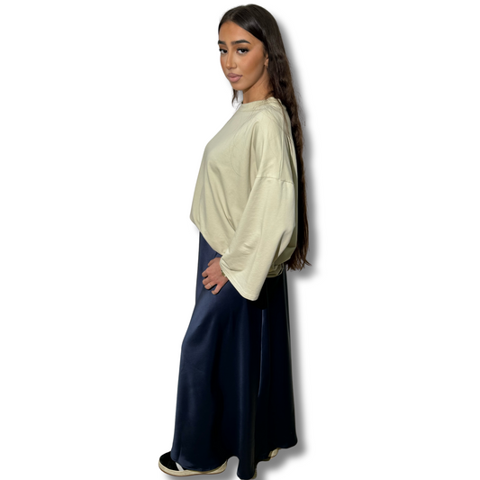 LONG SATIN SKIRT - BLUE NAVY