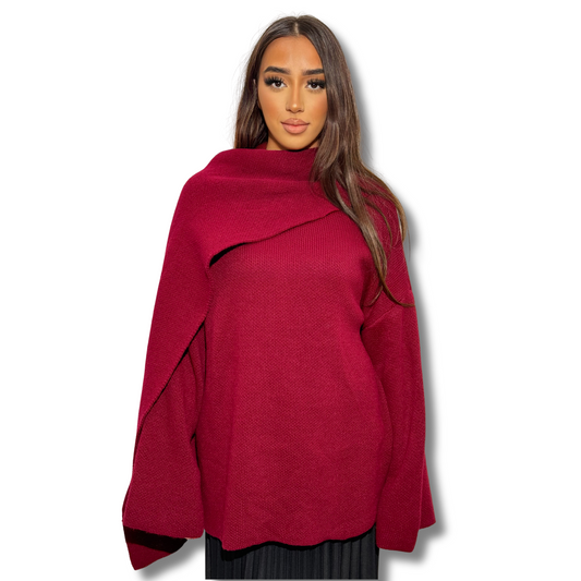 Long cape jumper - BURGUNDY