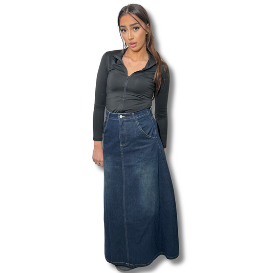 Wide denim skirt - DARK BLUE