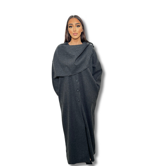 Long cape coat - BLACK