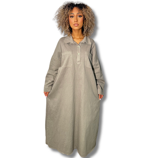 Oversized denim dress - TAUPE