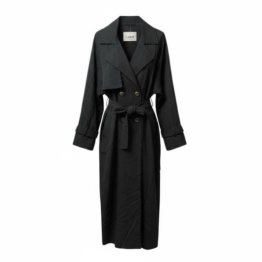 DENIM LONG TRENCH - BLACK