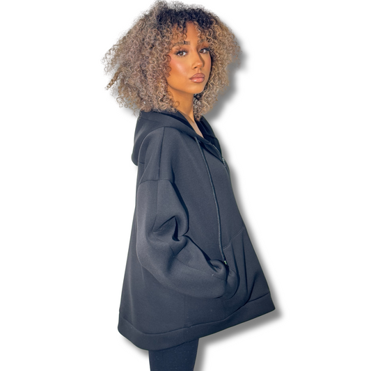 Neoprene-effect hoodie - BLACK