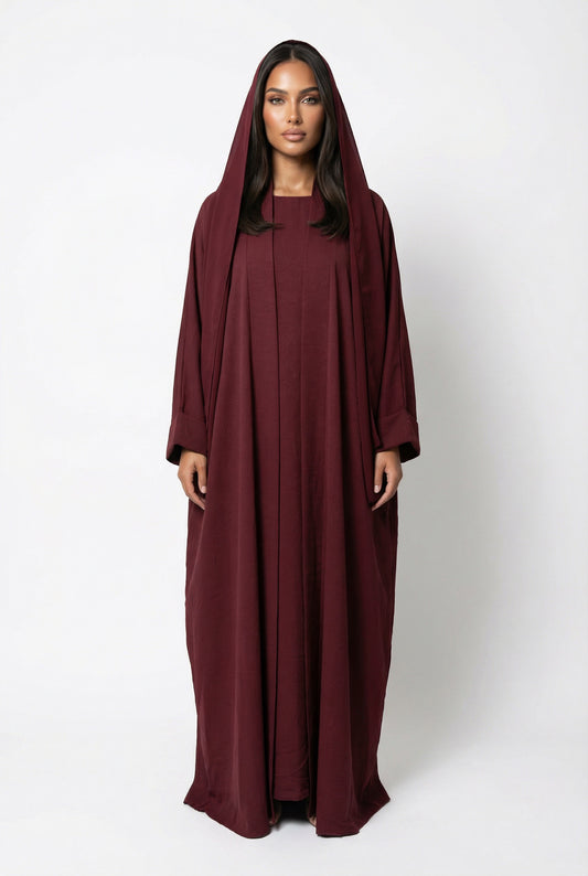 3-PIECES ABAYA SET - BURGUNDY