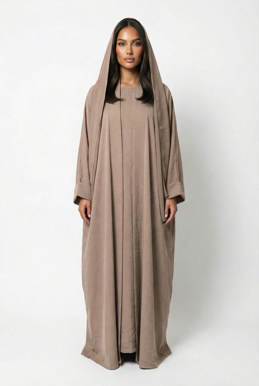 3-PIECES ABAYA SET - PINKY TAUPE