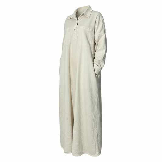 Oversized denim dress - BEIGE